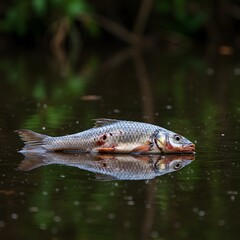 Dead Fish Floating in River Water