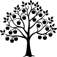 Obraz premium Black Silhouette Apple Tree Vector Graphic Minimalist Design