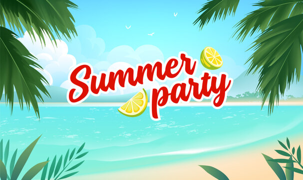 Summer horizontal edition promotional illustration beach and palm trees
