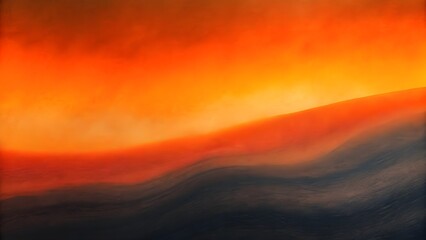 Fiery Sunset Hues Abstract Landscape Painting, Vibrant Orange and Dark Blue Color Palette, Smooth Gradient Transitions, Textured Canvas Effect, Artistic Expression of Nature's Majesty