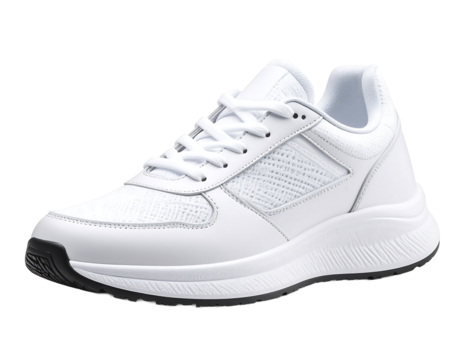 Clean white running shoe product shot