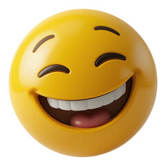 Happy laughing yellow emoji face with big smile and joyful expression isolated on transparent background