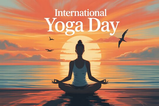 Woman meditating at sunset international yoga day