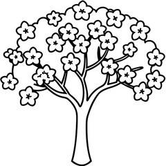 Obraz premium Minimalist Black Line Art Cherry Tree Blossom Canopy