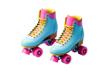 Retro Roller Skates, Colorful Design, 80s Style, Classic Fun, Vintage Wheels, Perfect for Skating, Smooth Ride, Fashionable Footwear, Bright Colors, Happy Vibes