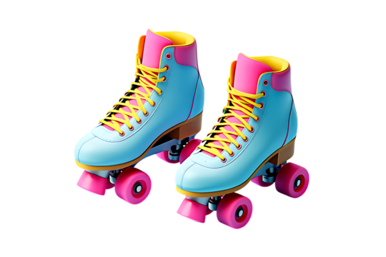 Retro Roller Skates, Colorful Design, 80s Style, Classic Fun, Vintage Wheels, Perfect for Skating, Smooth Ride, Fashionable Footwear, Bright Colors, Happy Vibes