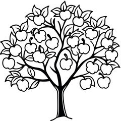 Obraz premium Black and White Apple Tree Abundant Foliage Round Fruit