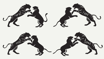 Obraz premium Tiger and black panther fighting. Wild animals in conflict. Big cats battle, aggression, power, strength, rivalry, struggle.