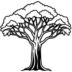 Black and White Banyan Tree Botanical Line Art illustration