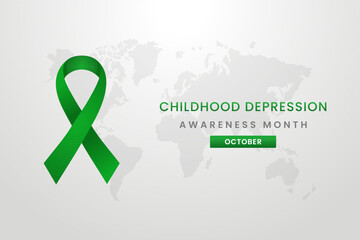 Childhood Depression awareness Month background design with Green silk ribbon.