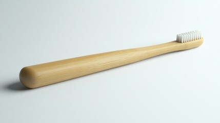 Eco-Friendly Bamboo Toothbrush on White Background for Sustainable Oral Care Product Photography