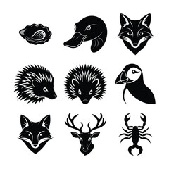 Set of animal head vector Silhouette illustration