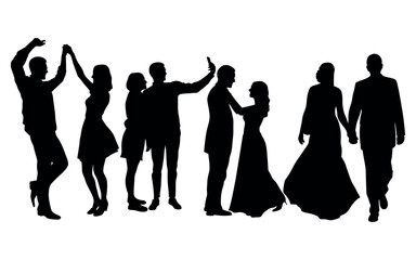 Obraz premium Vector art of silhouette vector of couples joyfully celebrating, isolated on white background