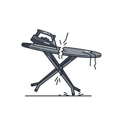 Broken ironing board with dripping iron, symbolizing hazard or accident.