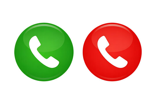 Glossy green and red phone icons isolated on transparent background