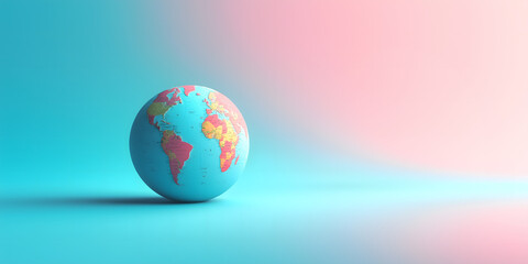 Minimalist 3D Earth Globe Pink Blue Background