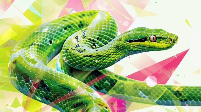 Vibrant green snake abstract design