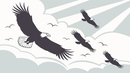 Obraz premium Bald Eagles Flying in Sky Freedom Power Nature Wildlife Birds Clouds Sun Rays