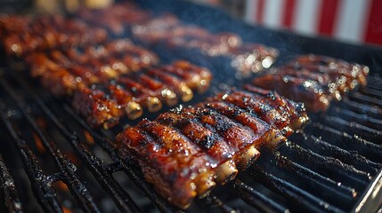 Backyard barbecue with USA flag