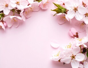Obraz premium 薄いピンクの背景に桜の花のあしらい