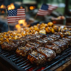 Backyard barbecue with USA flag