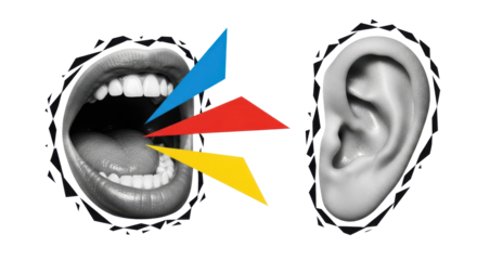Speech communication speaking listening hearing ear mouth open communication concept design