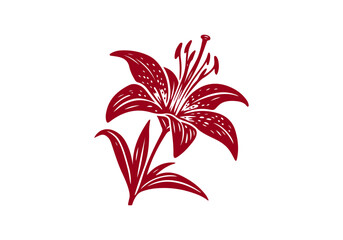 Stargazer Lily Flower Hand Drawn Natural Illustration Stylized as Linocut Vector Isolated by AZ for Books, Arts, Design and Decoration Graphic Asset