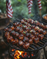 Backyard barbecue with USA flag