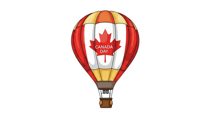 Fototapeta premium Canada Day Hot Air Balloon Ascends: Stylized Patriotic Celebration with National Flag & Maple Leaf Imagery on Black Background
