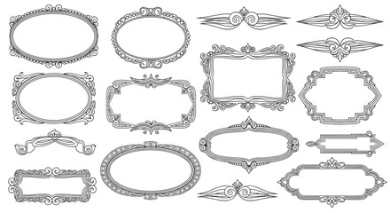 Elegant Ornate Vintage Frames with Floral Ornaments and Decorations for Decorative Design