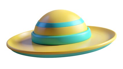 3d render of a stylish yellow and turquoise sun hat on a white background artistic summer accessory