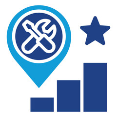 Training Location Dual Tone Color Fill Silhouette - Pinpoint, bar chart, and star symbolizing trainee performance tracking by location or branch