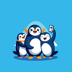 Penguin Family Standing Together – Cute Animal Vector Scene
