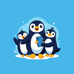 Naklejka premium Penguin Family Standing Together – Cute Animal Vector Scene