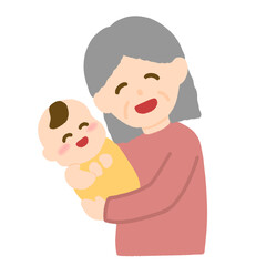 孫を抱っこするおばあちゃん