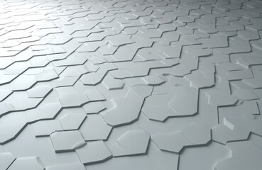 Futuristic white wall with hexagon tiles pattern. High-tech 3D render with geometric texture. Modern design for interior exterior wall surface, architecture. Digital art background for tech projects.