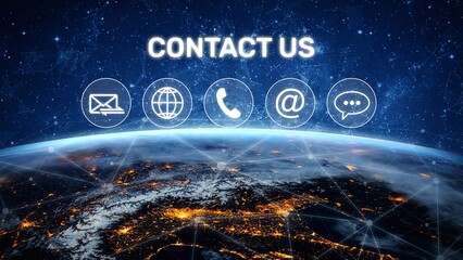 UI concept for contact us section showing icons for email, web, phone, and message. Contact and...