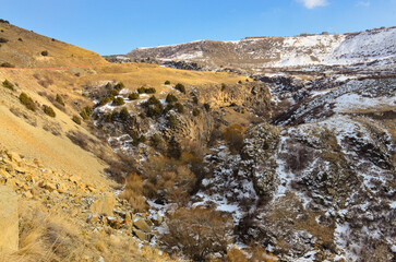snow on rocks of Hrazdan river gorge (Kotayk province, Armenia)	
