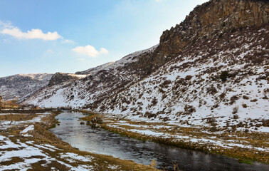 Hrazdan river canyon near Bjni in winter (Kotayk province, Armenia)