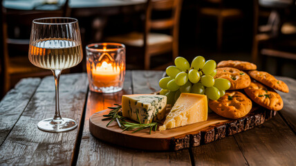 Cheese assortment with white wine - an advertisement of gastronomic pleasure