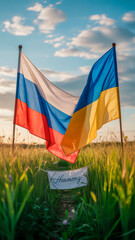 Symbols of reconciliation: Russian and Ukrainian flags