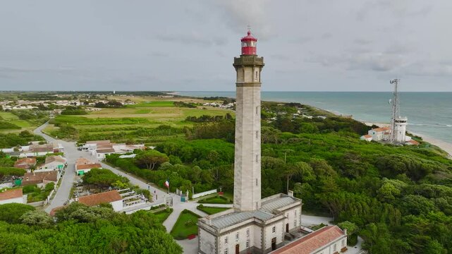 WHALE LIGHTHOUSE from a drone, Saint-Clement-des-Baleines, Atlantic, France, Europe