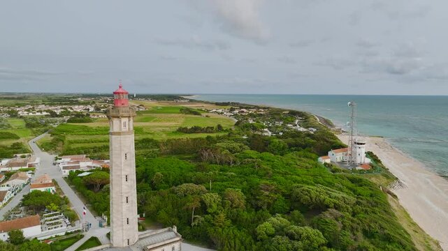 WHALE LIGHTHOUSE  from a drone, Saint-Clement-des-Baleines, Atlantic, France, Europe