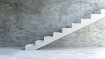 White stairs against a textured concrete wall.