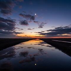 Sunset Reflection in Water at Dusk