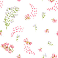 Delicate wild flowers on a light background, pattern, watercolor illustrations