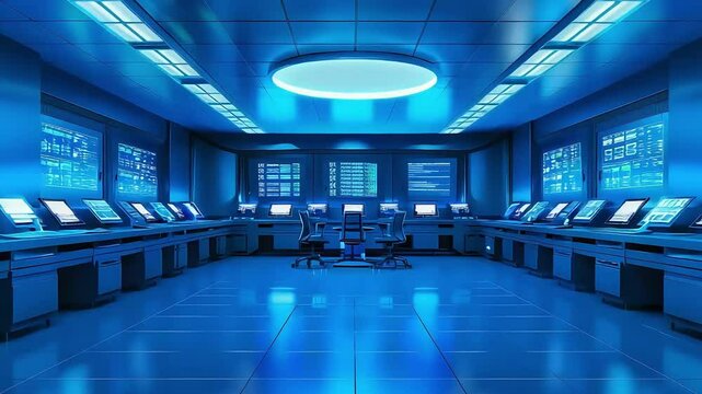 Futuristic blue mission control data center ambiance footage