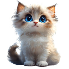 Fototapeta premium Adorable fluffy kitten with big blue eyes, isolated on transparent background