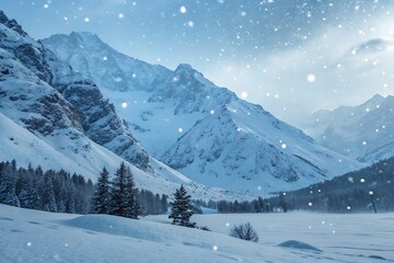 Fototapeta premium Snowy mountain range winter wonderland scene