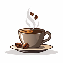 Obraz premium Hot Espresso Cup with Coffee Beans Vector on White Background
